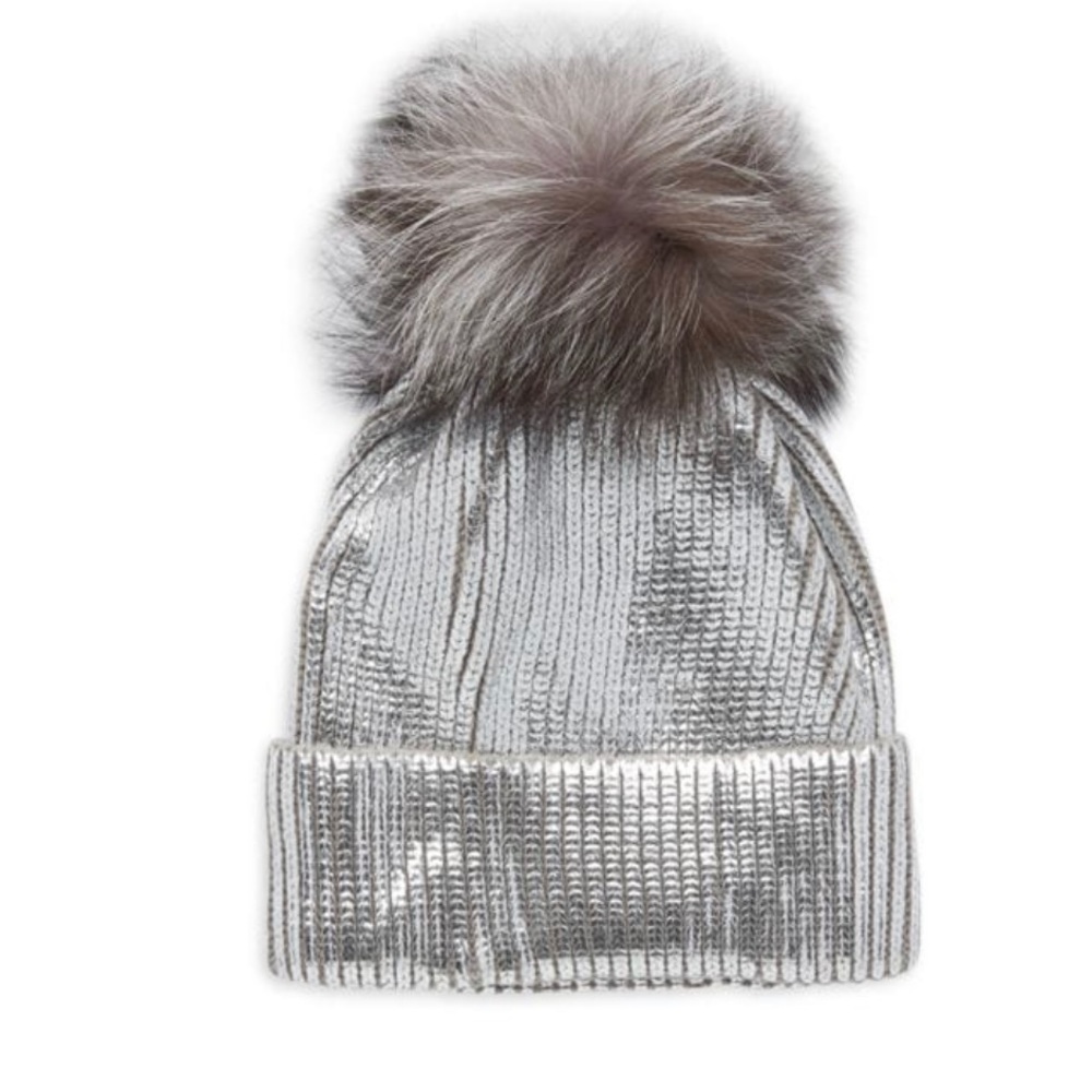 Adrienne Landau Metallic Winter Hat, beanie